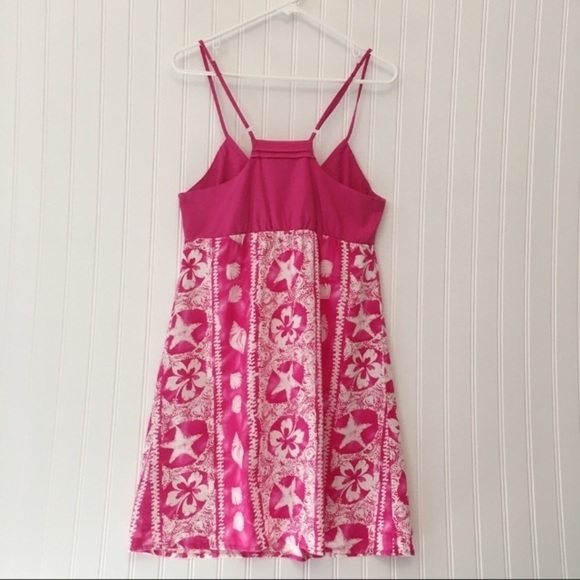 Tiki Palm Hibiscus Print Sundress Pink & White - Picture 4 of 12